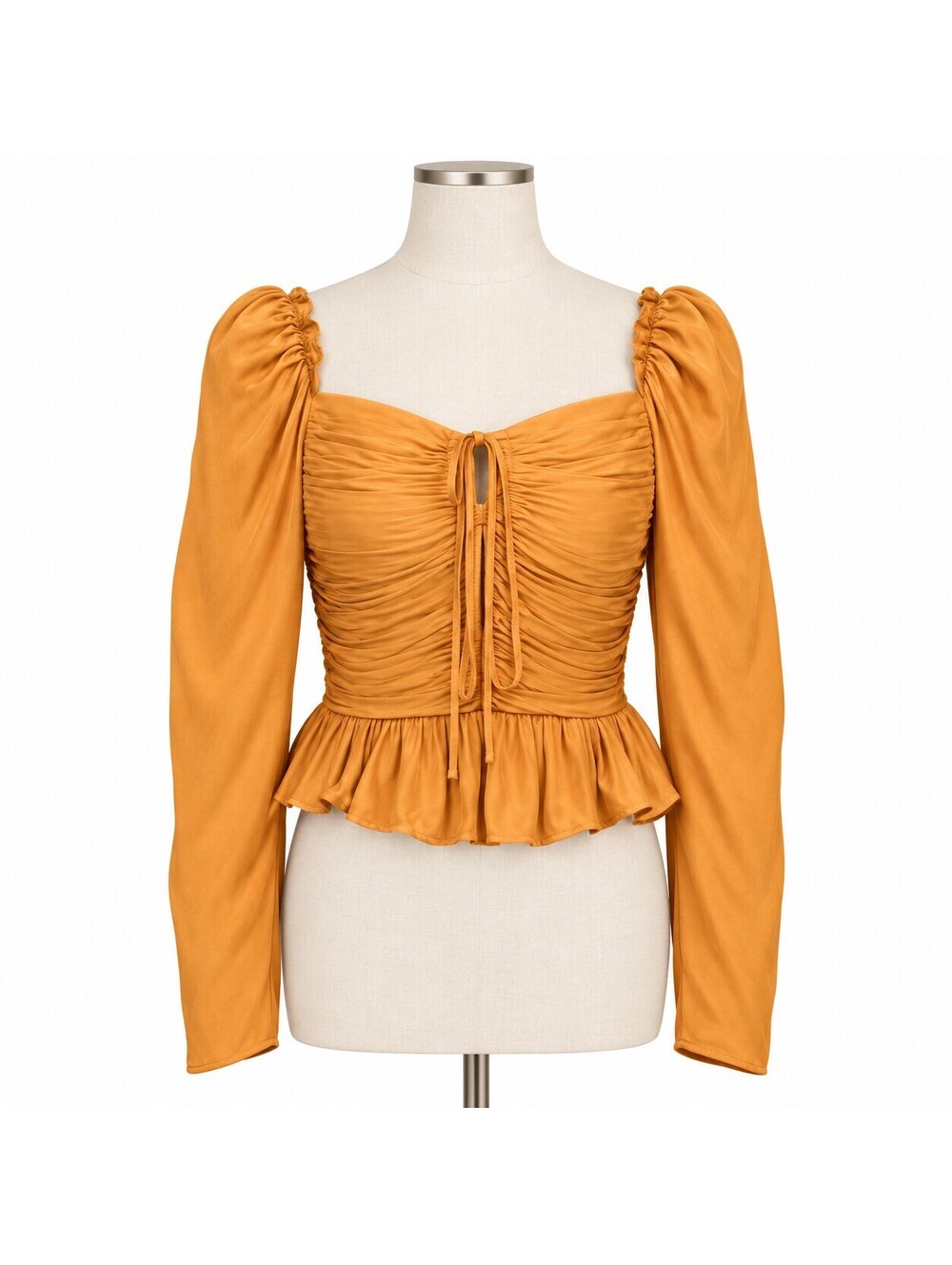 House of Harlow 1960 Mustard Ruched Peplum Long Sleeve Blouse